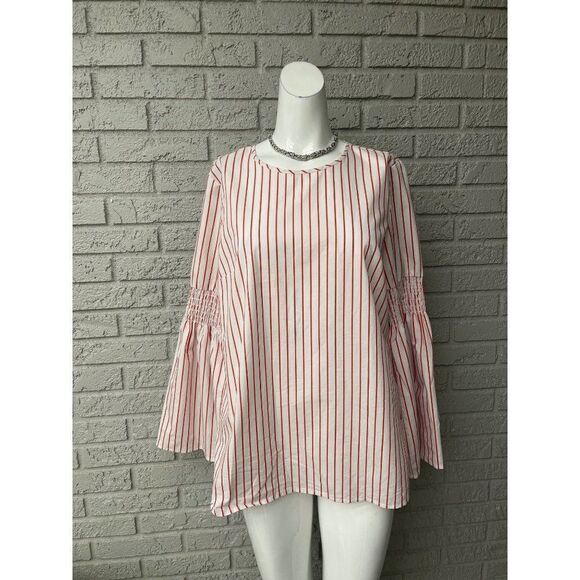 MICHAEL Michael Kors Red & White Long Sleeve Striped Blouse Size M - Picture 1 of 10